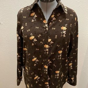 Beautiful blouse brown with flowers XL Pre Owned